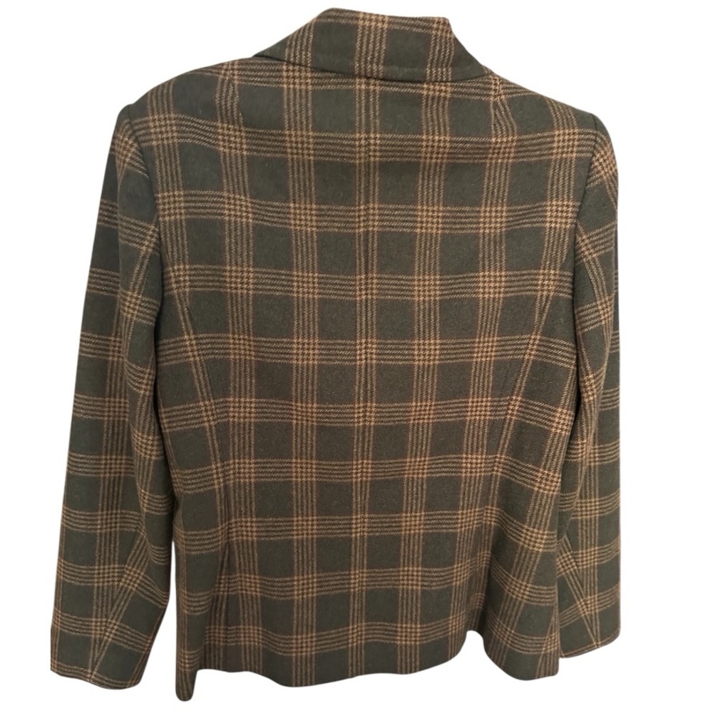 Vintage Talbots Wool Blend Plaid Blazer Academia Equestrian Jacket Medium Olive - Picture 2 of 14